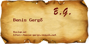 Benis Gergő névjegykártya